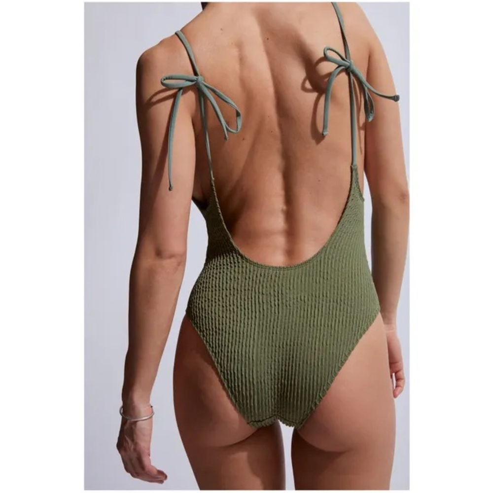 Faherty Albertine Green Ribbed One-Piece Swimsuit Size  T3/8
